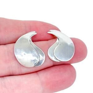Vintage Sterling Silver 925 Abstract Double Teardrop Stud Earrings